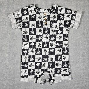 Grayson Mini Baby Boy Palm Tree Checkered Henley Romper Black White 6-9M